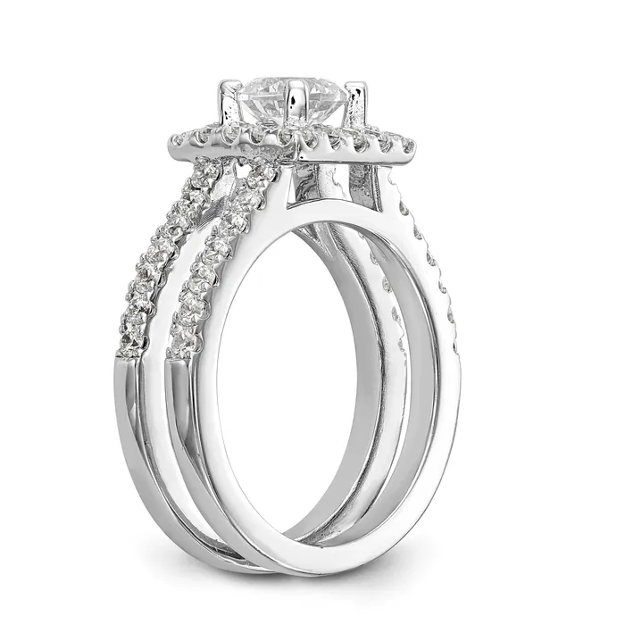 Goldiacom Rings 14KW Round Simulated Diamond Square Halo Engagement Ring