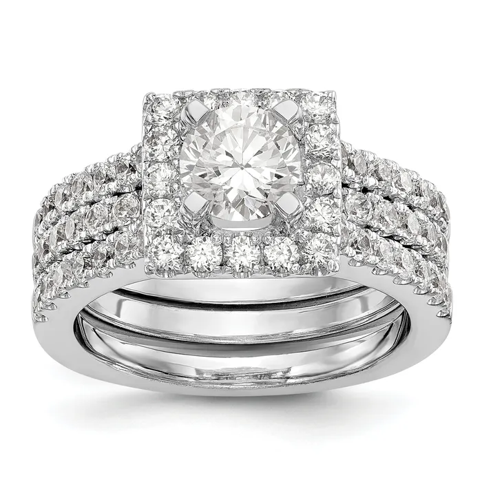 Goldiacom Rings 14KW Round Simulated Diamond Square Halo Engagement Ring