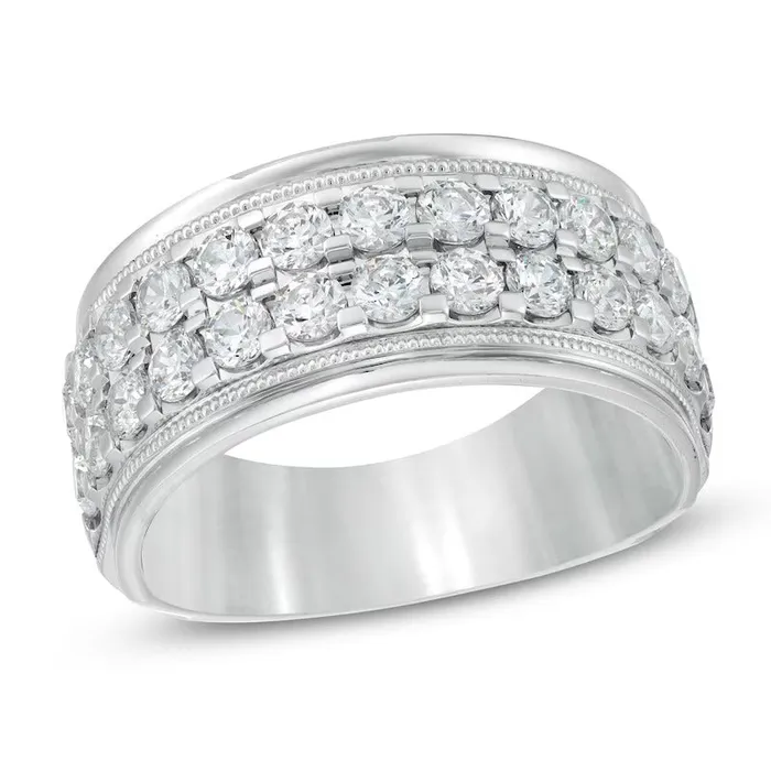 Goldiacom Rings Mens 2 CT TW Natural Diamond Raised Double Row Wedding Anniversary Band in 10K White Gold Goldiacom Rings Mens 2 CT TW Natural Diamond Raised Double Row Wedding Anniversary Band in 10K White Gold