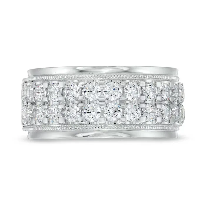 Goldiacom Rings Mens 2 CT TW Natural Diamond Raised Double Row Wedding Anniversary Band in 10K White Gold