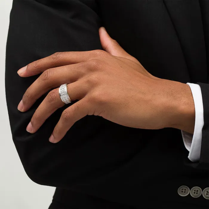 Goldiacom Rings Mens 2 CT TW Natural Diamond Raised Double Row Wedding Anniversary Band in 10K White Gold