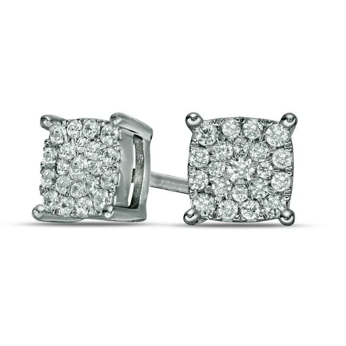 Goldia Earrings 025 CT TW Composite Diamond Cushion Frame Stud Earrings in 10K White Gold Goldia Earrings 025 CT TW Composite Diamond Cushion Frame Stud Earrings in 10K White Gold