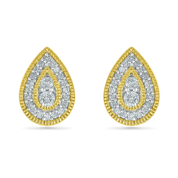 Goldia Earrings 025 CT TW Diamond PearShaped Frame VintageStyle Stud Earrings in 10K Gold Goldia Earrings 025 CT TW Diamond PearShaped Frame VintageStyle Stud Earrings in 10K Gold