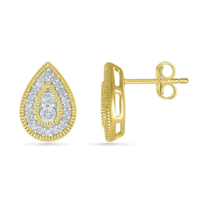 Goldia Earrings 025 CT TW Diamond PearShaped Frame VintageStyle Stud Earrings in 10K Gold Goldia Earrings 025 CT TW Diamond PearShaped Frame VintageStyle Stud Earrings in 10K Gold