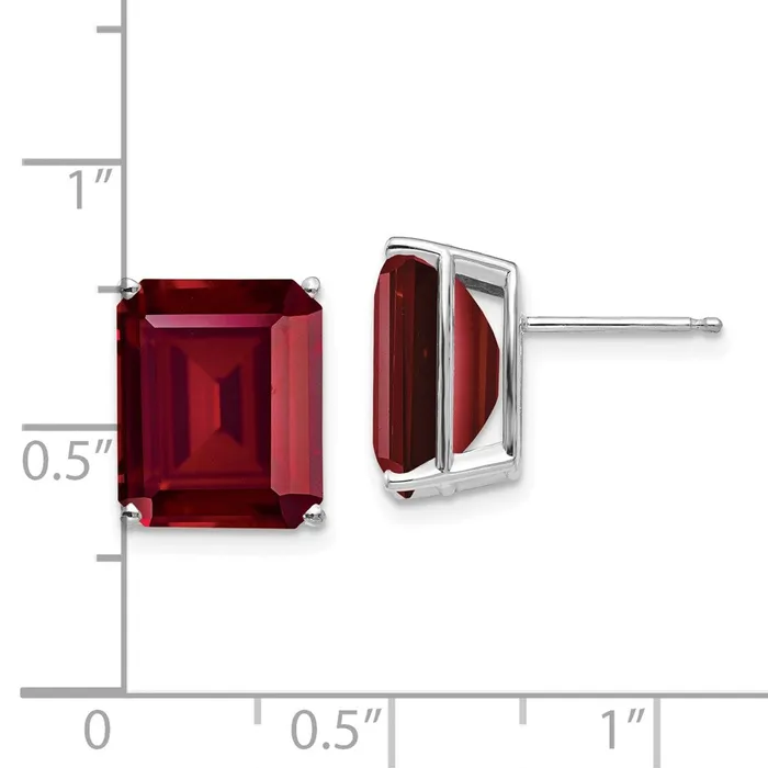 Goldia Earrings 14k White Gold 12x10mm Emerald Cut Created Ruby Earrings