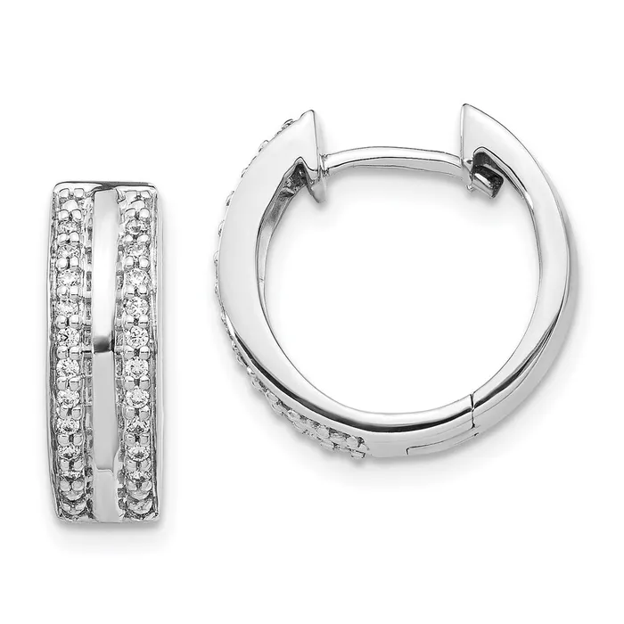 Goldia Earrings 14k White Gold 2row Real Diamond Hinged Hoop Earrings