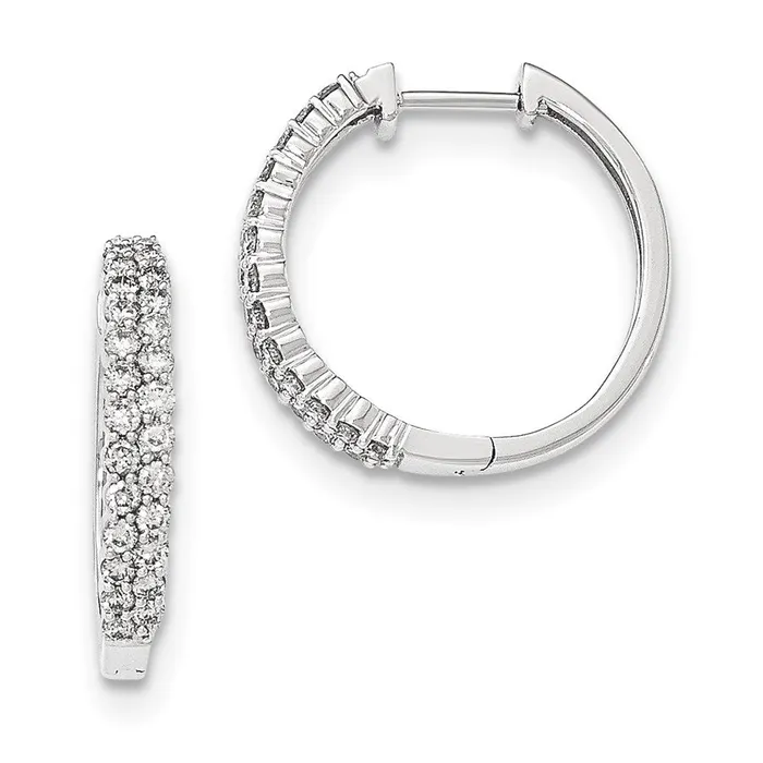 Goldia Earrings 14K White Gold Polished Real Diamond Hinged Hoop Earrings