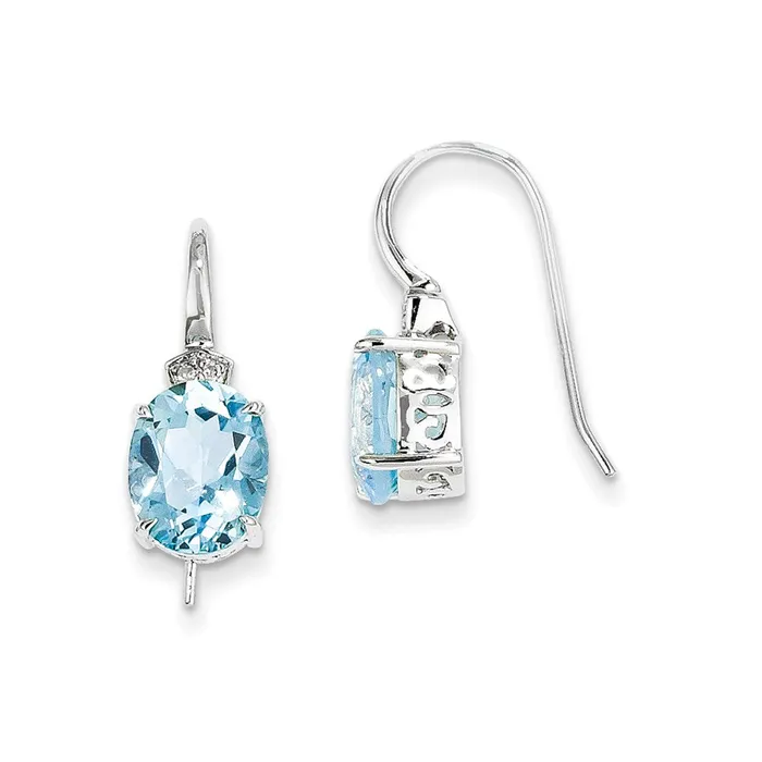 Goldia Earrings 14k White Gold Real Diamond and Blue Topaz Oval Dangle Earrings Goldia Earrings 14k White Gold Real Diamond and Blue Topaz Oval Dangle Earrings