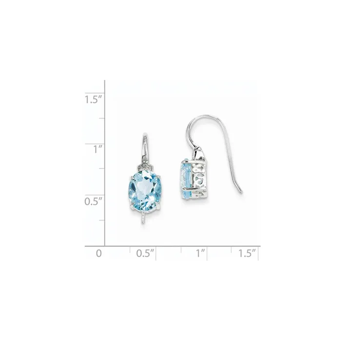 Goldia Earrings 14k White Gold Real Diamond and Blue Topaz Oval Dangle Earrings