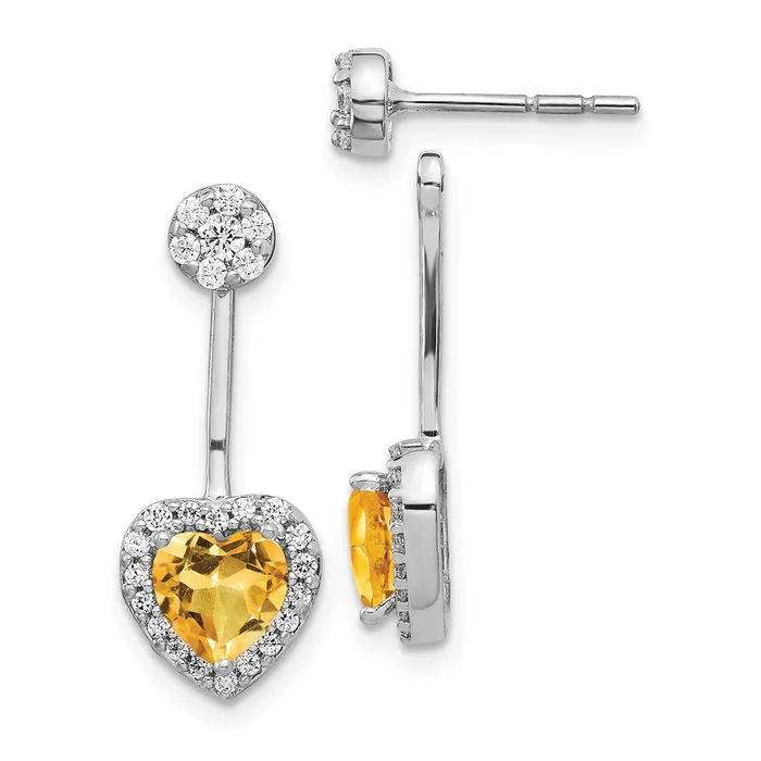 Goldia Earrings 14k White Gold Real DiamondHeart Citrine FrontBack Earrings Goldia Earrings 14k White Gold Real DiamondHeart Citrine FrontBack Earrings