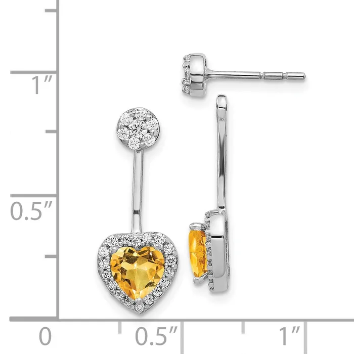 Goldia Earrings 14k White Gold Real DiamondHeart Citrine FrontBack Earrings