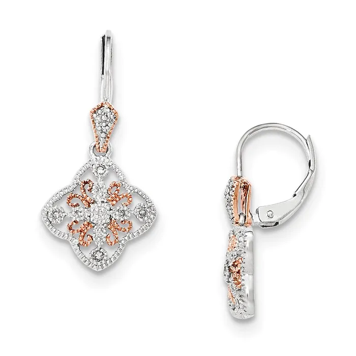 Goldia Earrings 14K White Gold wRose Rhodium Real Diamond Leverback Earrings Goldia Earrings 14K White Gold wRose Rhodium Real Diamond Leverback Earrings