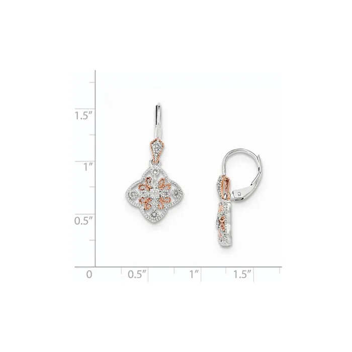 Goldia Earrings 14K White Gold wRose Rhodium Real Diamond Leverback Earrings