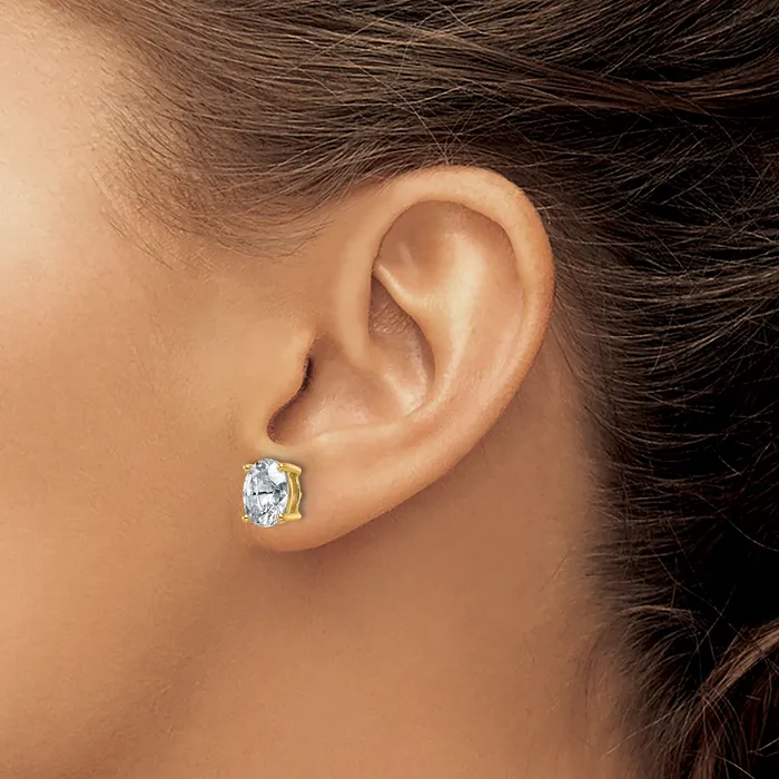 Goldia Earrings 14k Yellow Gold 3 ctw Lab Grown Diamond VSSI G Oval 4 Prong Heavy Wt Stud Earrings