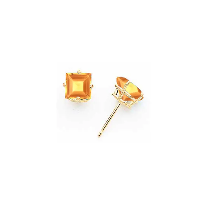 Goldia Earrings 14k Yellow Gold 6mm Princess Cut Citrine Earrings
