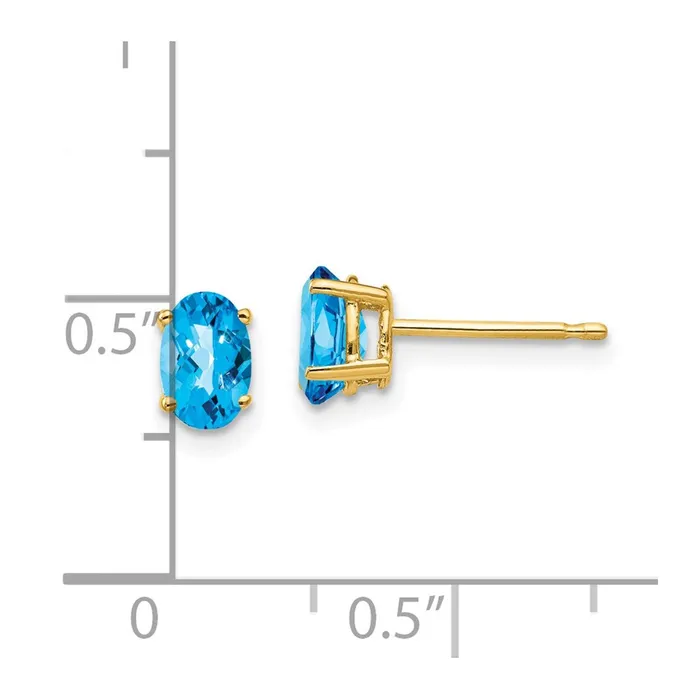 Goldia Earrings 14k Yellow Gold 6x4mm Oval Blue Topaz Checker Earrings