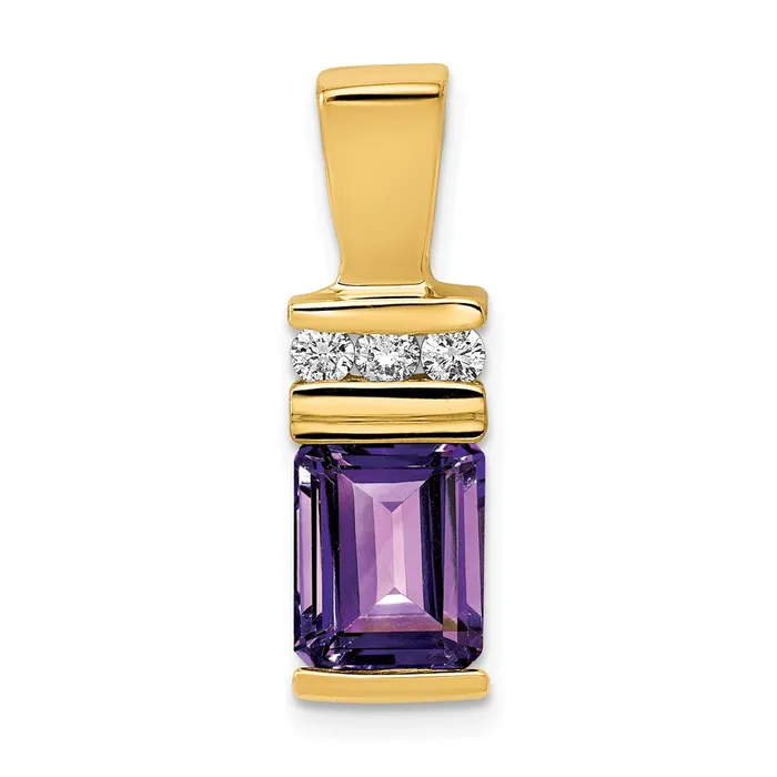 Goldia Earrings 14k Yellow Gold 8x6mm Emerald Cut Amethyst AA Diamond Slide Goldia Earrings 14k Yellow Gold 8x6mm Emerald Cut Amethyst AA Diamond Slide