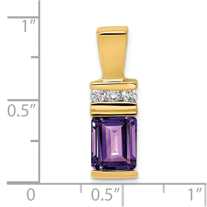 Goldia Earrings 14k Yellow Gold 8x6mm Emerald Cut Amethyst AA Diamond Slide