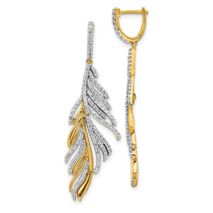 Goldia Earrings 14k Yellow Gold Real Diamond Fancy Feather Earrings
