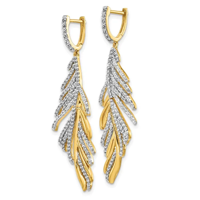 Goldia Earrings 14k Yellow Gold Real Diamond Fancy Feather Earrings