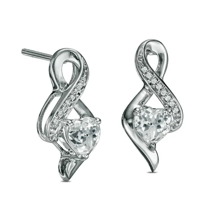 Goldia Earrings 50mm HeartShaped LabCreated White Sapphire and Diamond Accent Infinity Drop Earrings in 10K White Gold Goldia Earrings 50mm HeartShaped LabCreated White Sapphire and Diamond Accent Infinity Drop Earrings in 10K White Gold