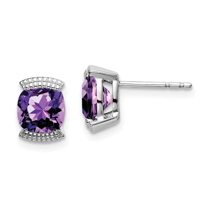 Goldia Earrings Solid 14k White Gold Simulated Amethyst Post Earrings