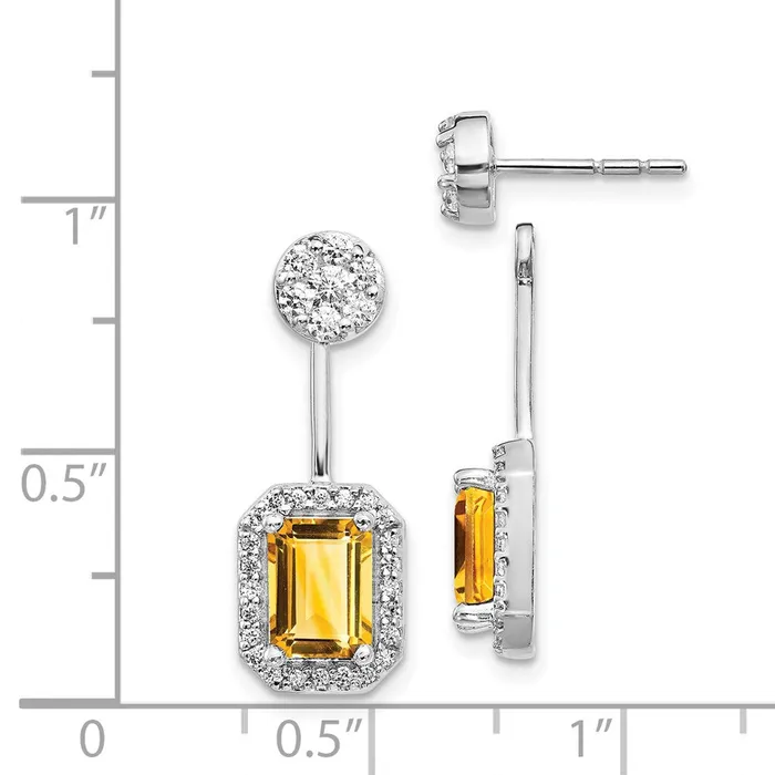 Goldia Earrings Solid 14k White Gold Simulated CZ SimulatedSimulated Citrine FrontBacK Earrings
