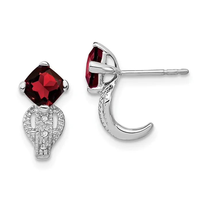 Goldia Earrings Solid 14k White Gold Simulated Garnet and CZ Earrings