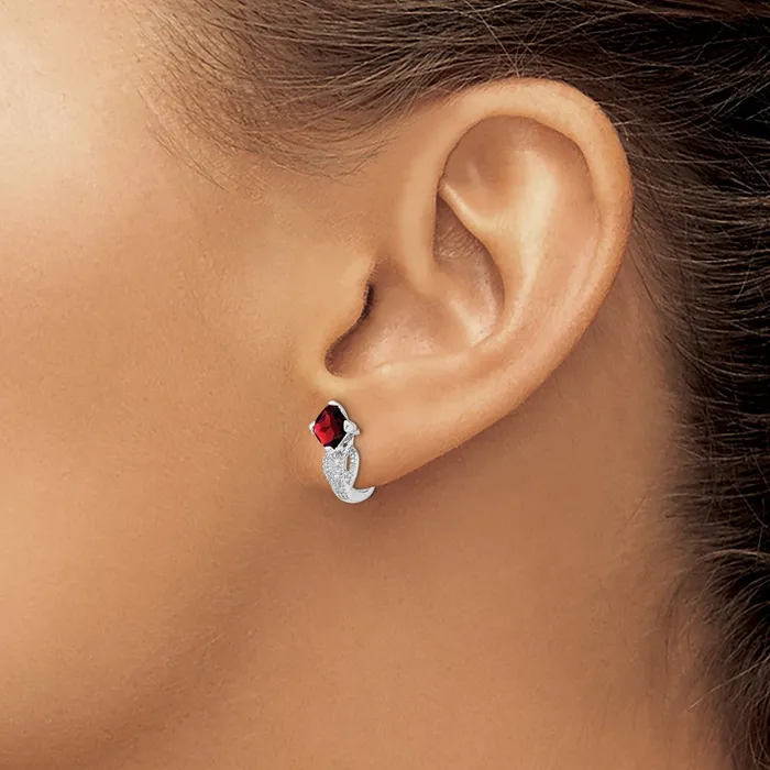 Goldia Earrings Solid 14k White Gold Simulated Garnet and CZ Earrings