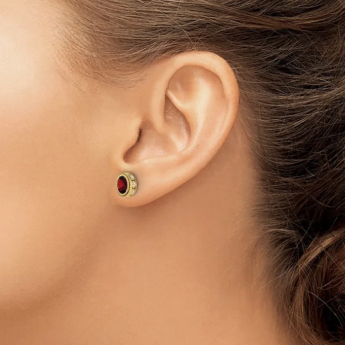Goldia Earrings Solid 14k Yellow Gold Oval Simulated Garnet and CZ Earrings Goldia Earrings Solid 14k Yellow Gold Oval Simulated Garnet and CZ Earrings