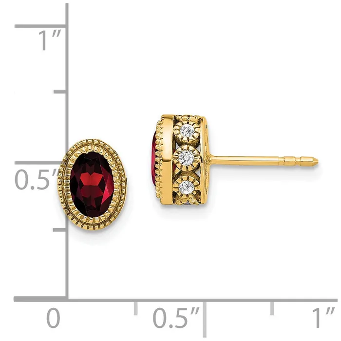 Goldia Earrings Solid 14k Yellow Gold Oval Simulated Garnet and CZ Earrings Goldia Earrings Solid 14k Yellow Gold Oval Simulated Garnet and CZ Earrings