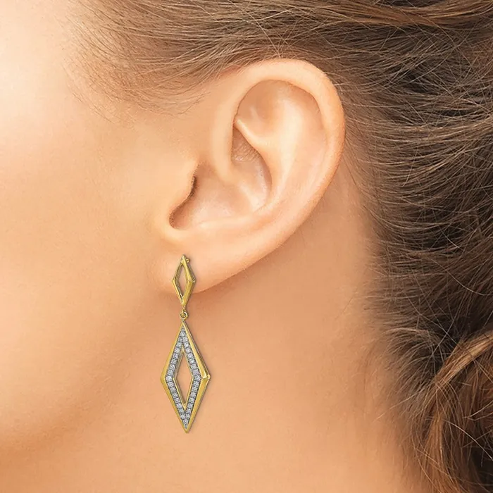 Goldia Earrings Solid 14k Yellow Gold Polished Simulated CZ Dangle Post Earrings