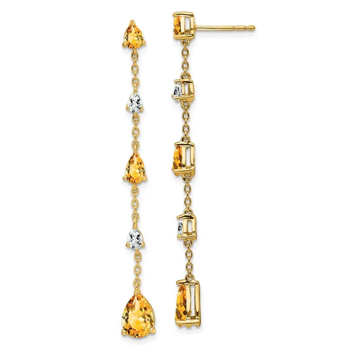 Goldia Earrings Solid 14k Yellow Gold Simulated Citrine and White Topaz Dangle Earrings Goldia Earrings Solid 14k Yellow Gold Simulated Citrine and White Topaz Dangle Earrings