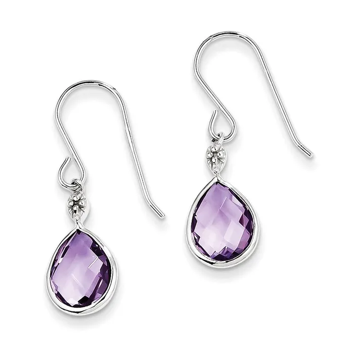 Goldia Earrings Sterling Silver Rhodium Plated Diamond and Amethyst Earrings Goldia Earrings Sterling Silver Rhodium Plated Diamond and Amethyst Earrings