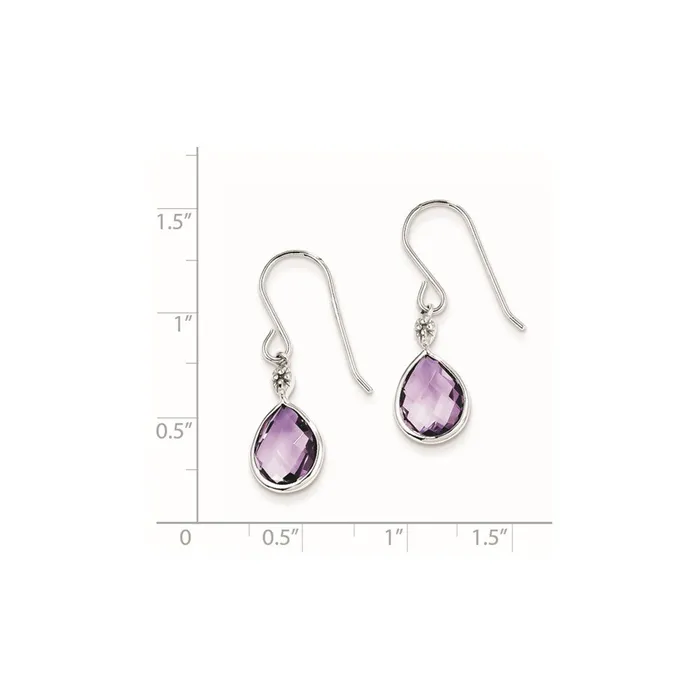 Goldia Earrings Sterling Silver Rhodium Plated Diamond and Amethyst Earrings