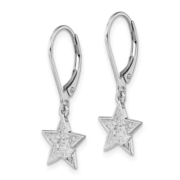 Goldia Earrings Sterling Silver Rhodium Plated Diamond Star Leverback Earrings