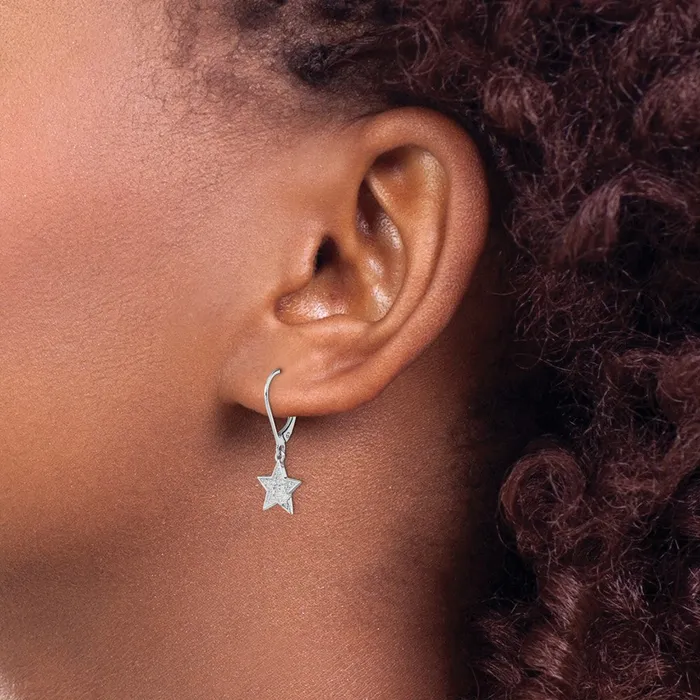 Goldia Earrings Sterling Silver Rhodium Plated Diamond Star Leverback Earrings