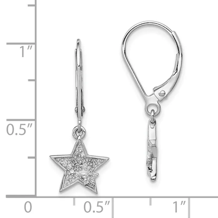 Goldia Earrings Sterling Silver Rhodium Plated Diamond Star Leverback Earrings