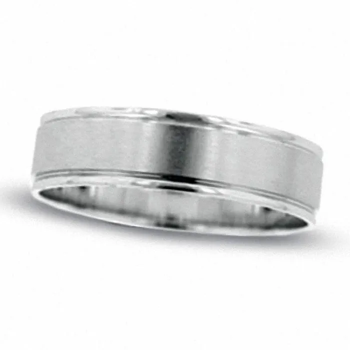 Goldia Mens 60mm Beveled Edge Wedding Band in Solid 10K White Gold Rings