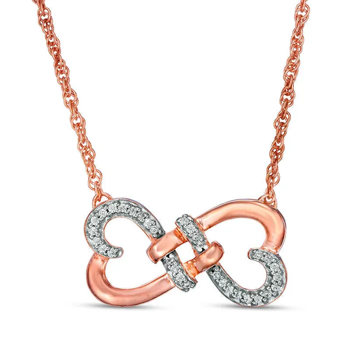 Goldia Necklaces 01 CT TW Natural Diamond Love Knot Double Heart Necklace in 10K Rose Gold 175