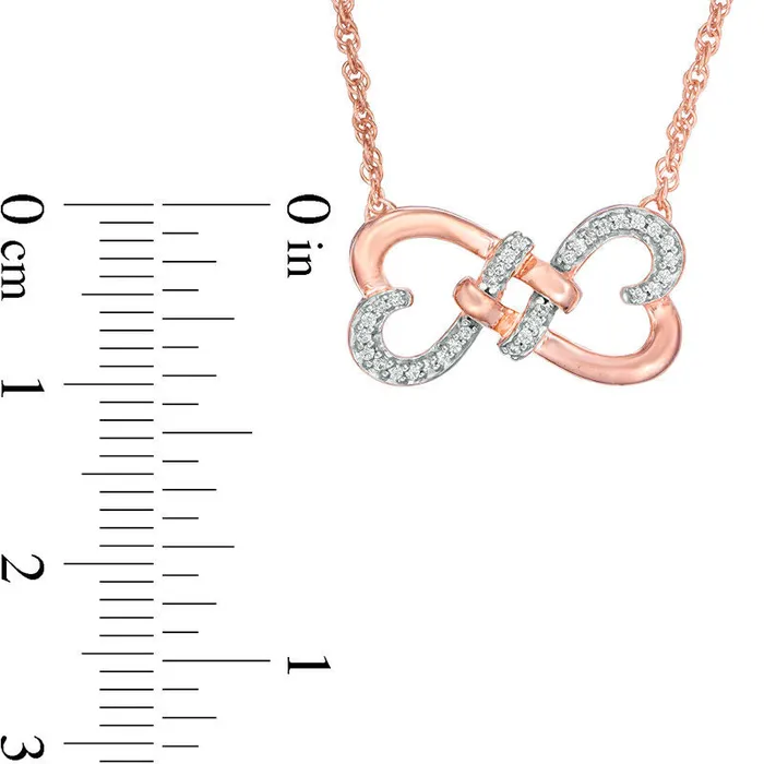 Goldia Necklaces 01 CT TW Natural Diamond Love Knot Double Heart Necklace in 10K Rose Gold 175 Goldia Necklaces 01 CT TW Natural Diamond Love Knot Double Heart Necklace in 10K Rose Gold 175