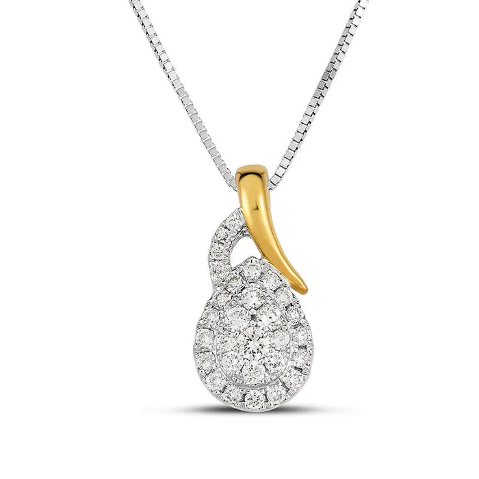 Goldia Necklaces 02 CT TW Natural Diamond Double Teardrop Frame Pendant in 10K TwoTone Gold
