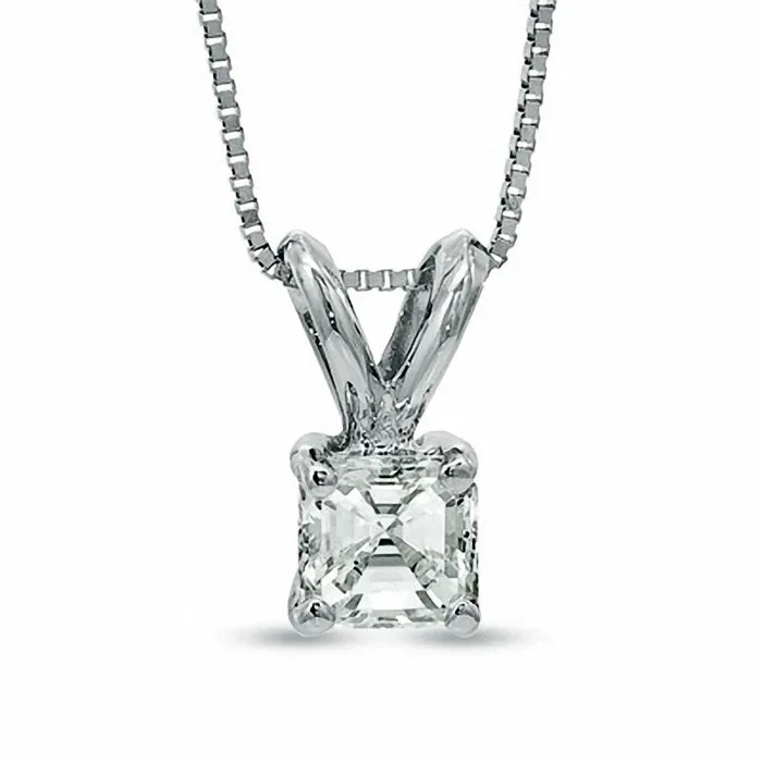 Goldia Necklaces 025 CT Certified AsscherCut Natural Clarity Enhanced Solitaire Pendant in 18K White Gold IVS2 Goldia Necklaces 025 CT Certified AsscherCut Natural Clarity Enhanced Solitaire Pendant in 18K White Gold IVS2