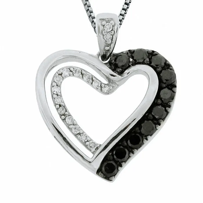 Goldia Necklaces 038 CT TW Enhanced Black and White Natural Diamond Half Heart Pendant in Sterling Silver Goldia Necklaces 038 CT TW Enhanced Black and White Natural Diamond Half Heart Pendant in Sterling Silver