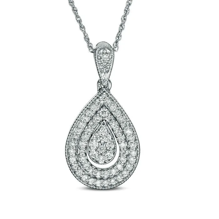 Goldia Necklaces 05 CT TW Composite Natural Diamond Double Teardrop Frame Pendant in 10K White Gold Goldia Necklaces 05 CT TW Composite Natural Diamond Double Teardrop Frame Pendant in 10K White Gold