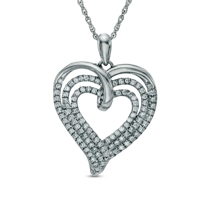 Goldia Necklaces 05 CT TW Natural Diamond MultiRow Ribbon Heart Pendant in Sterling Silver Goldia Necklaces 05 CT TW Natural Diamond MultiRow Ribbon Heart Pendant in Sterling Silver