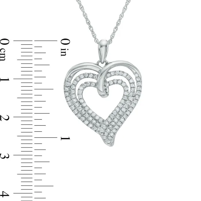 Goldia Necklaces 05 CT TW Natural Diamond MultiRow Ribbon Heart Pendant in Sterling Silver Goldia Necklaces 05 CT TW Natural Diamond MultiRow Ribbon Heart Pendant in Sterling Silver