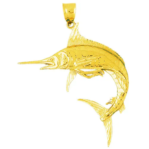 Goldia Necklaces 14K Gold 50MM Marlin Fish Pendant