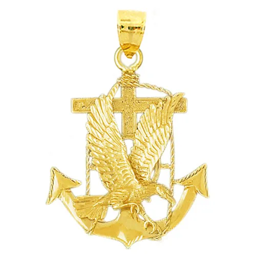 Goldia Necklaces 14K Gold Eagle and Anchor Pendant