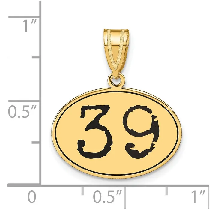 Goldia Necklaces 14k Yellow Gold Polished Number 39 Black Enamel Oval Pendant